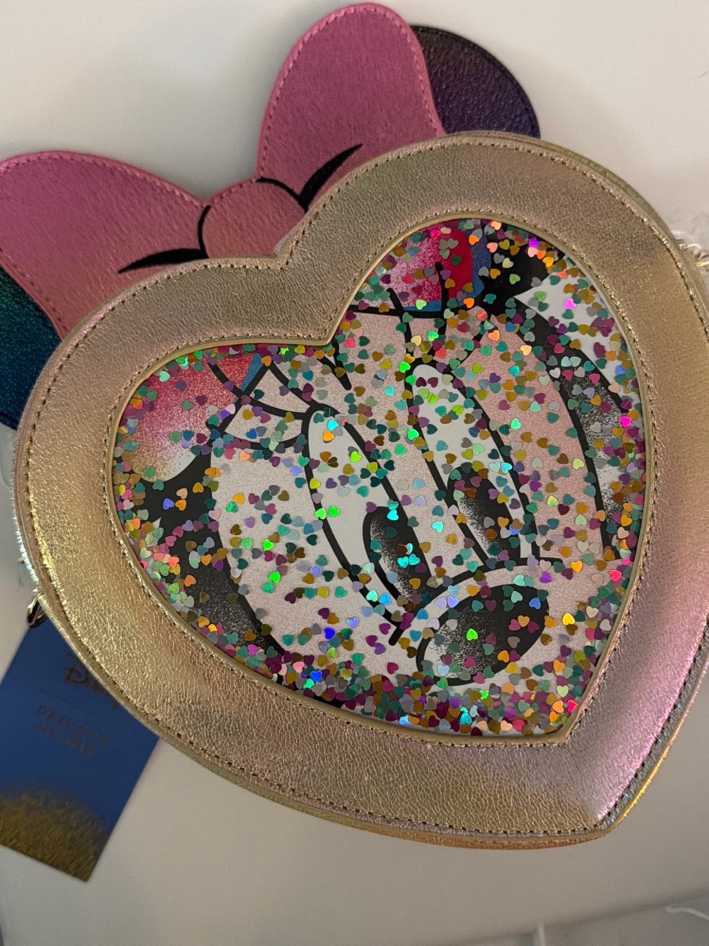 Disney Heart-Shaped Minnie Mouse Crossbody Bag in Pink and Gold